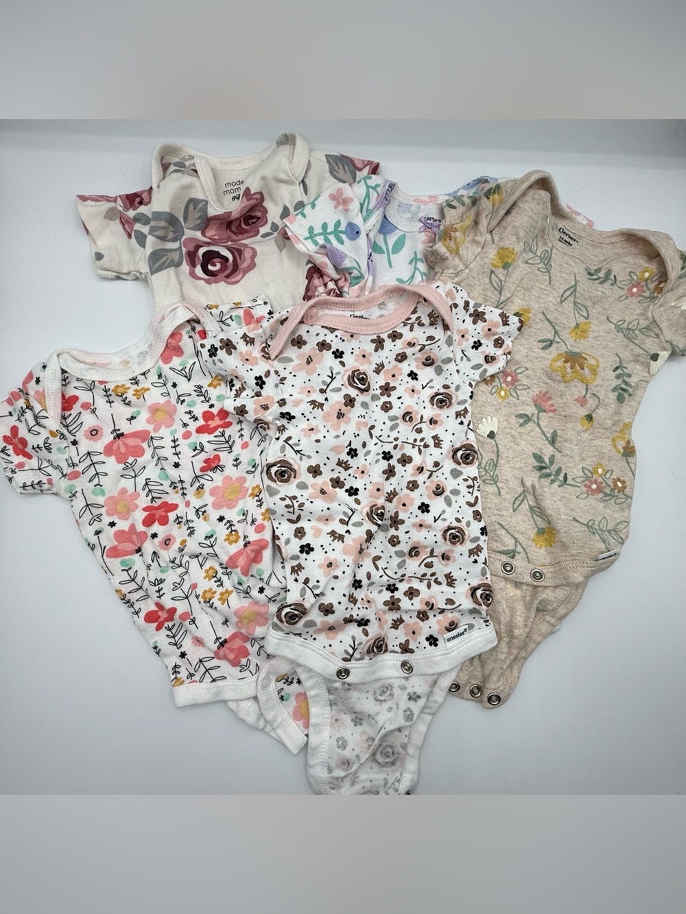 Floral 3 Month Girl Short Sleeve Onesie Bundle (5 pcs)